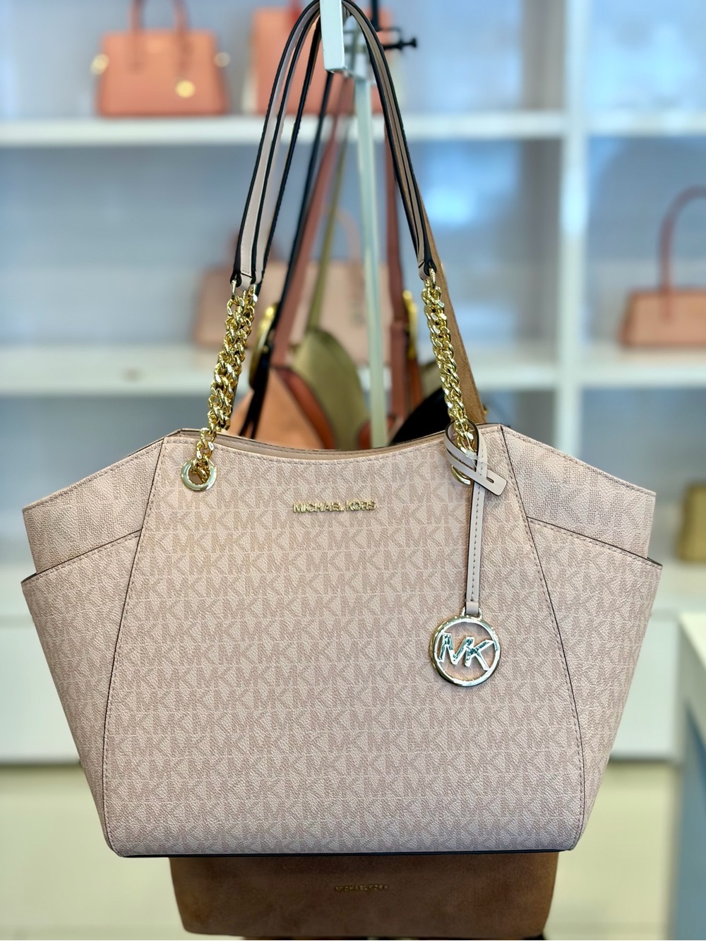 Michael Kors Powder Blush Logo Tote with Gold Chain Accents - Picture 9 of 11